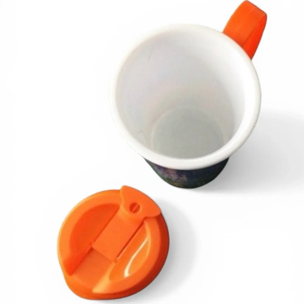 Disney Parks 16 oz Refillable Resort Mug Orange Lid with Full Wrap Characters